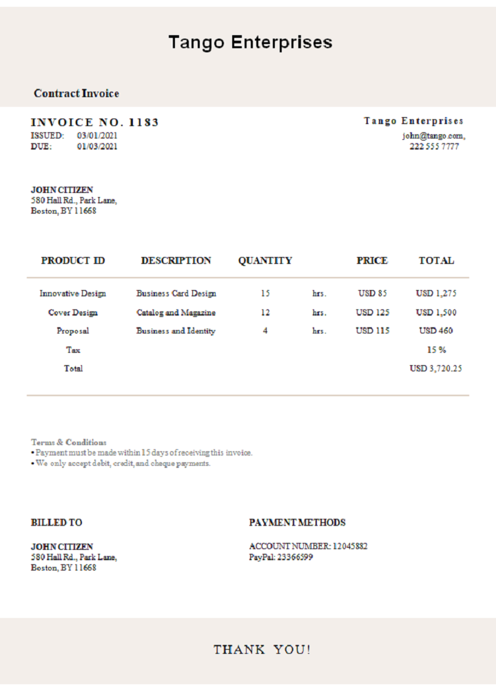 USA Tango Enterprises invoice PSD template